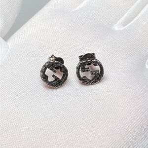 Gucci Stud Earrings With Interlocking G Motif in Aged Sterling Silver
